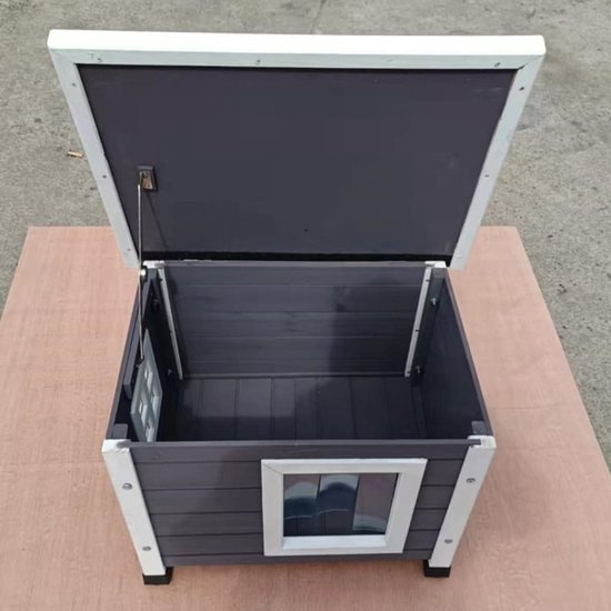 @Pet - @Pet - @Pet - Kattenhok - voor - buiten - 57x45x43 - cm - hout - grijs - en - wit