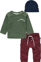 Noppies - Kledingset - Jongens - 3delig - Broek Jarkon Andorra - Shirt Juno Thyme - Beanie Muts Jesi - Maat 56