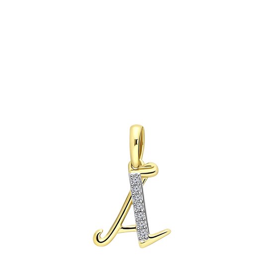 Foto: Lucardi dames alfabet hanger met diamant 0 03ct hanger cadeau 14 karaat goud geelgoud