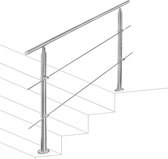 Roestvrij Stalen Trapleuning 120cm In Hoek Verstelbaar Trapleuningen met Kogelring en 2 Palen Indoor bar Railing Set voor Trap Balkon Terras Borstwering (2 Dwarsbalken)