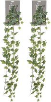 Louis Maes kunstplant blaadjes slinger Klimop/hedera - 2x - groen/wit - 180 cm - Klimplanten