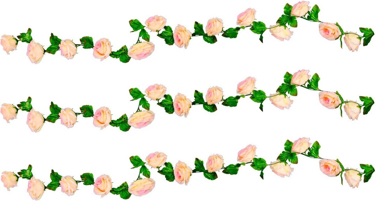 CHAKS Rozen bloemenslinger - 3x - kunstplant/bloem - roze - 220 cm