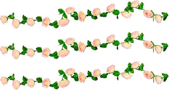 Chaks Rozen bloemenslinger - 3x - kunstplant/bloem - roze - 220 cm