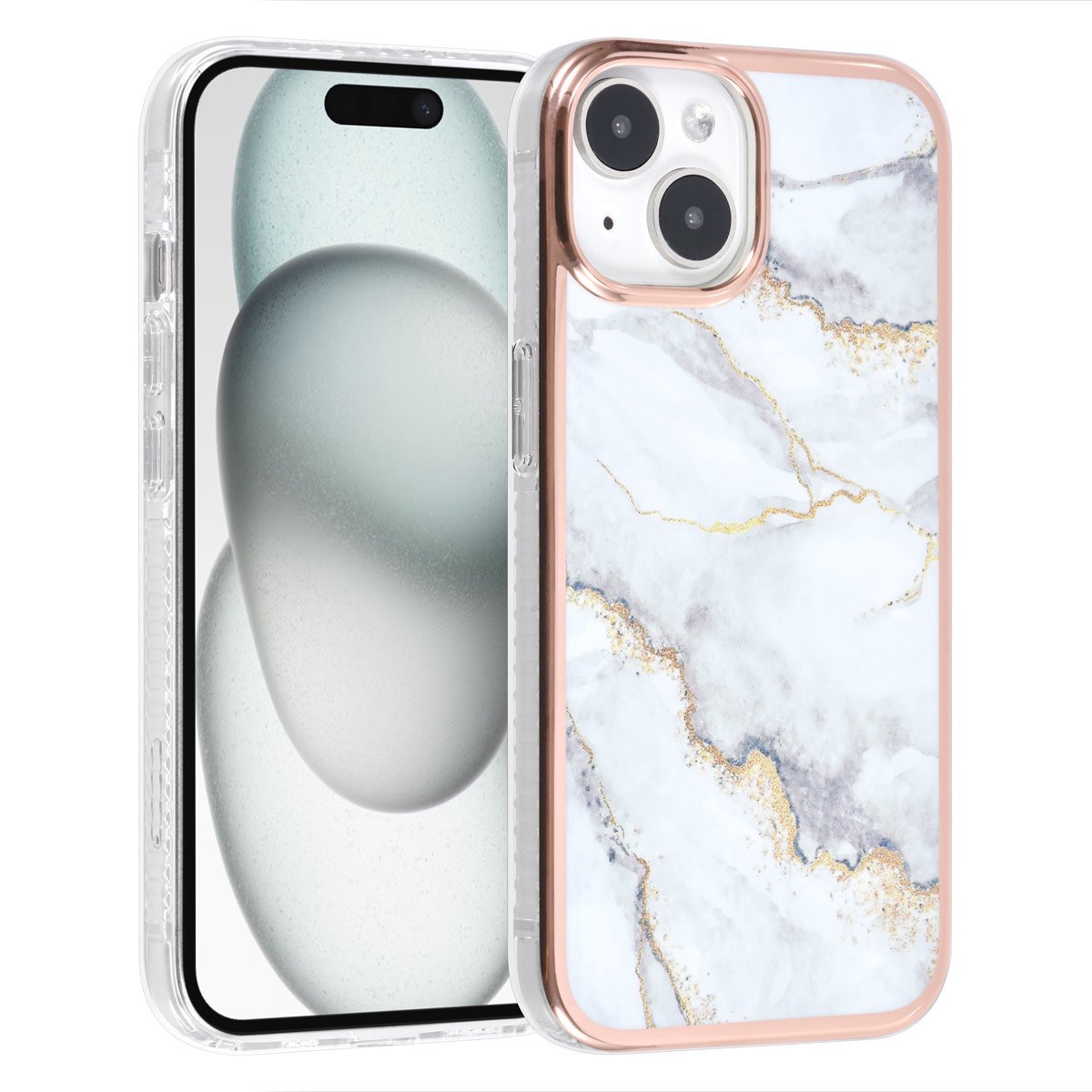 iPhone 15 pro TPU Back Cover hoesje - Marble White- Wit