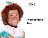 3x Luxe Pieten pruik kroes bruin - verstelbare kap en wasbaar - Sinterklaas feest thema feest Sint en Piet