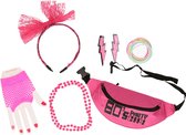 Foute 80s/90s party verkleed set compleet - dames - roze - jaren 80/90 verkleed accessoires