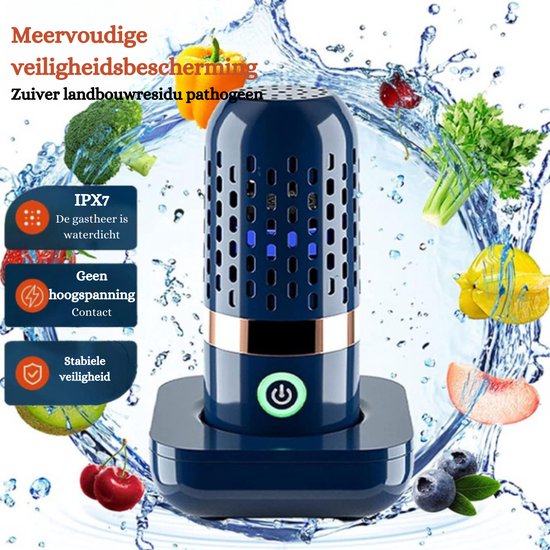 Draagbare Groente Purifier-Desinfecterende Capsule Vorm Voedsel Purifier -keukenmachineaccessoires-Huishoudelijke Sterilisatie Groente Wasmachine- Draadloze Fruit- en Groentewasmachine voor Huishoudelijke Voedselzuivering - Donkerblauw van Wemkrol. — afbeelding 2