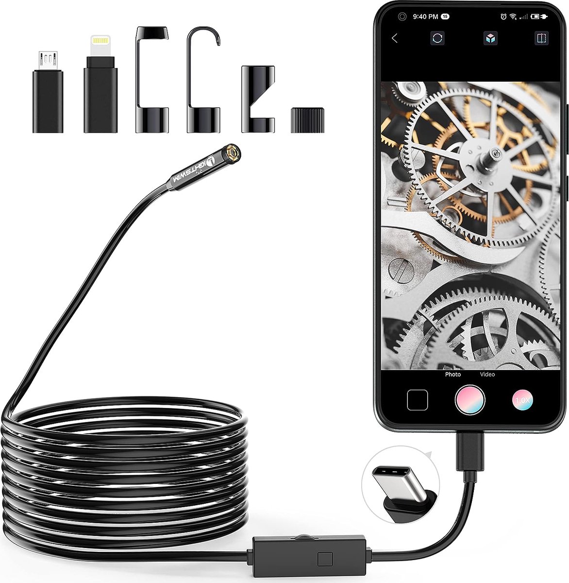 Caméra endoscope, caméra d'inspection USB Borescope USB Caméra serpent  étanche HD avec 6 lumières LED réglables pour smartphone Android, Windows  16,4 pieds 