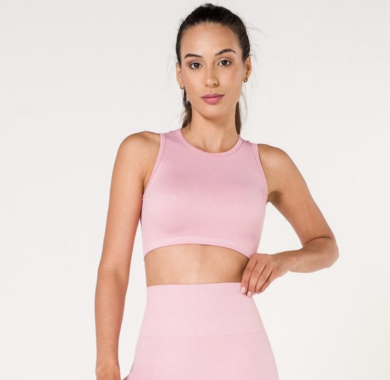Lucas&Olivia- Haut de sport Femme- Crop top Femme- Yoga- Pilates- Course à pied- Marche- Fitness- Rose Taille XS