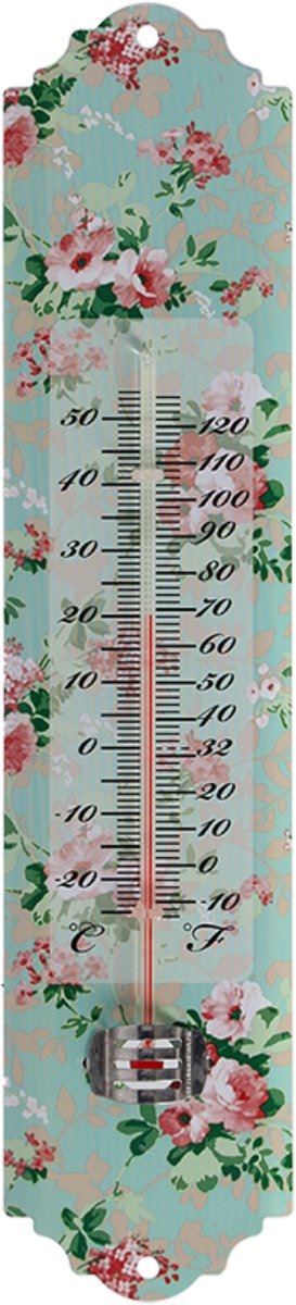 Thermometer roosprint 30 cm hoog - buitenthermometer - metaal - temperatuur meten buiten - decoratief - tuindecoratie - metaal - om op te hangen - cadeau - geschenk - nieuwjaar - Kerst - verjaardag