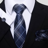 Cravate Luxe Carreaux Bleu & Blanc | Set de cravate avec boutons de Boutons de manchette, pochette et pince à cravate | Coffret Cadeau De Luxe | Cadeau homme | Fête des pères | Cadeau de fête des pères