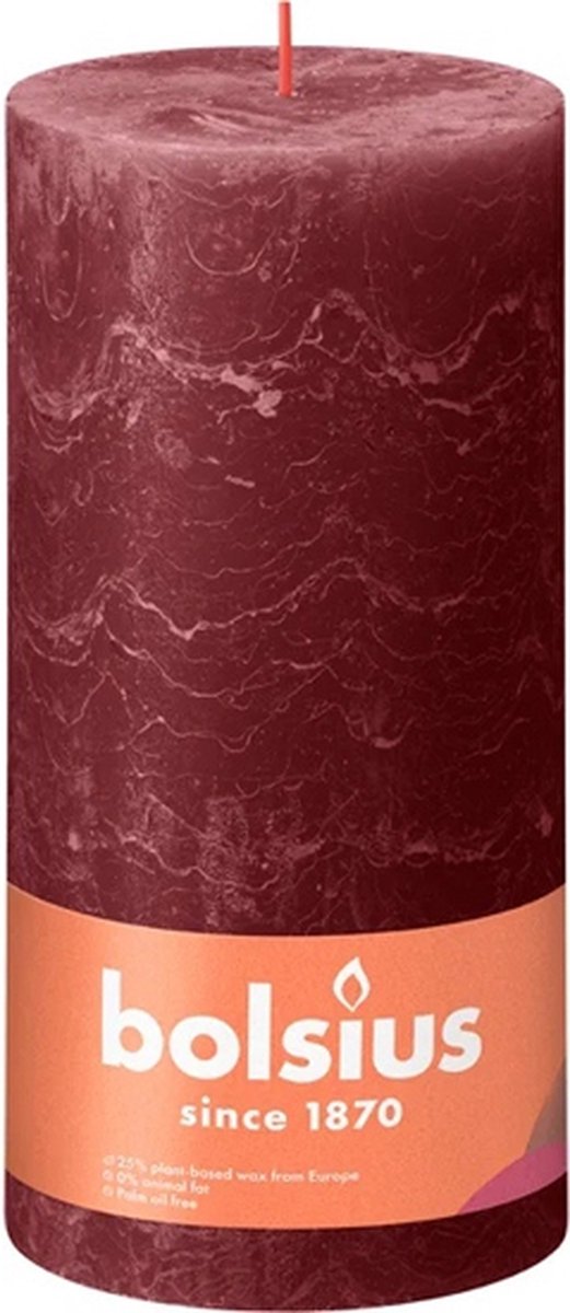 Bolsius 4 stuks Bolsius wijnrood rustiek stompkaarsen 200/100 (125 uur) Velvet Red