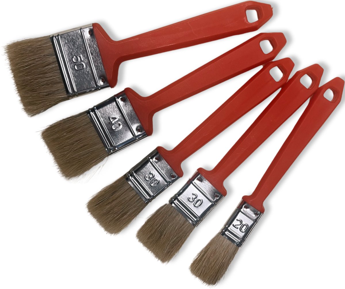 MAUS Hobby - platte kwasten set met varkenshaar 5 stuks - verschillende maten - universele budget kwast