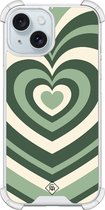 Casimoda® hoesje - Geschikt voor iPhone 15 - Groen Hart Swirl - Shockproof case - Extra sterk - Siliconen/TPU - Groen, Transparant