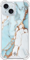 Casimoda® hoesje - Geschikt voor iPhone 15 - Marmer Lichtblauw - Shockproof case - Extra sterk - Siliconen/TPU - Blauw, Transparant