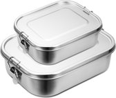 800+1200ml Lunchbox RVS Take a Break Broodtrommel - incl. divider - Roestvrij Staal - Brooddoos met Losse Compartimenten - Bento Box -lunchbox thermische container
