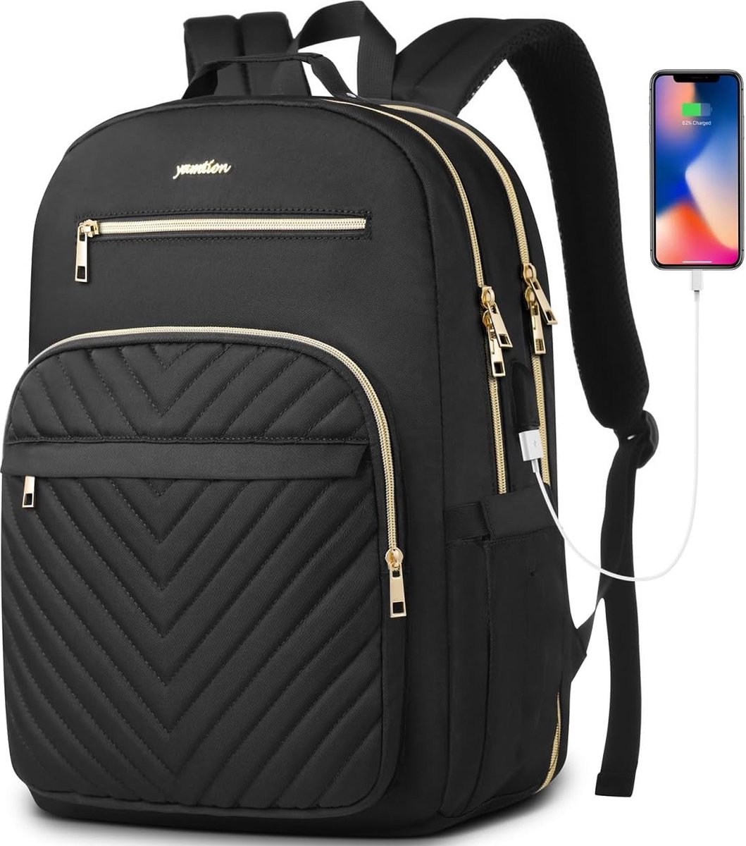 Laptoptas 15.6 inch - Zwart motief - USB-oplaadpoort - 45 x 32 x 15 cm - Rugzak voor kantoor, school, werk, reizen - 30 L - Veel opbergruimte
