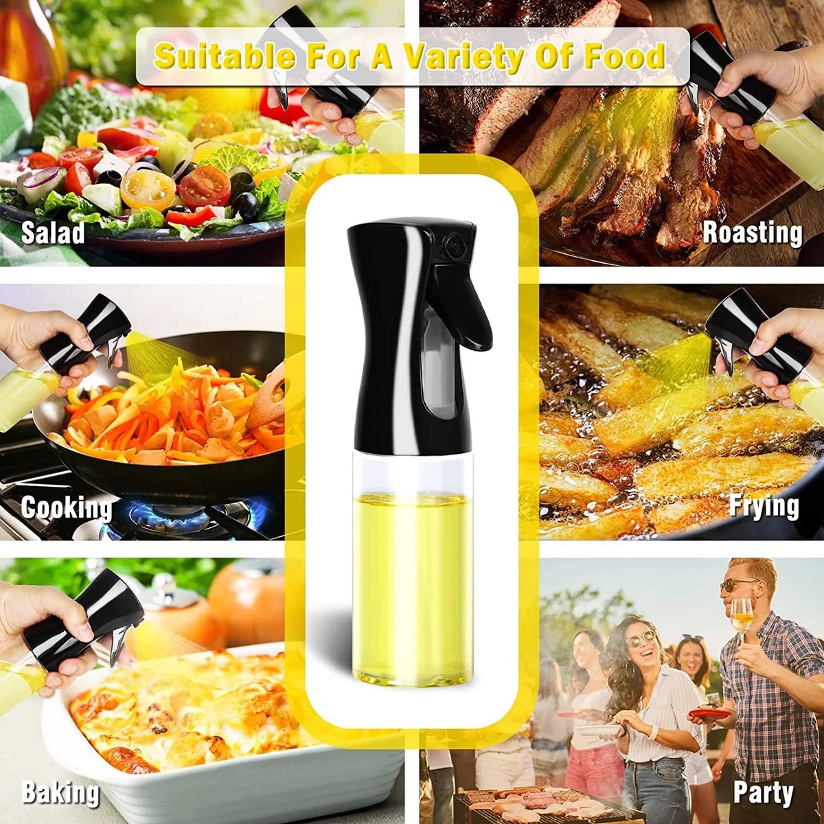 Olijfolie Sproeier, Olie Spray voor Koken, 210ml Olijfolie Sproeier Dispenser, Olie Azijn Sproeier voor BBQ Salade Bakken Koken Koken Gezond Dieet, 2 stuks, Zwart