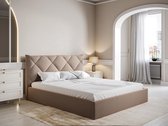 Bed met opbergruimte 160 x 200 cm - Velours - Beige + matras - STARI van Pascal Morabito L 173 cm x H 104 cm x D 210 cm
