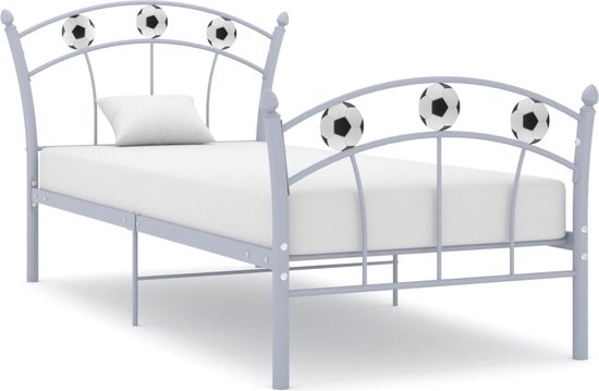 The Living Store Voetbal Metalen Bedframe - 207.6 x 95.8 x 101 cm - Grijs - 90 x 200 cm - Massieve constructie - Lattenbodem - Montage vereist