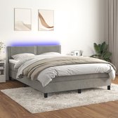 The Living Store Boxspring - Fluwelen Bed met LED en Pocketvering - 193x144 cm - Lichtgrijs