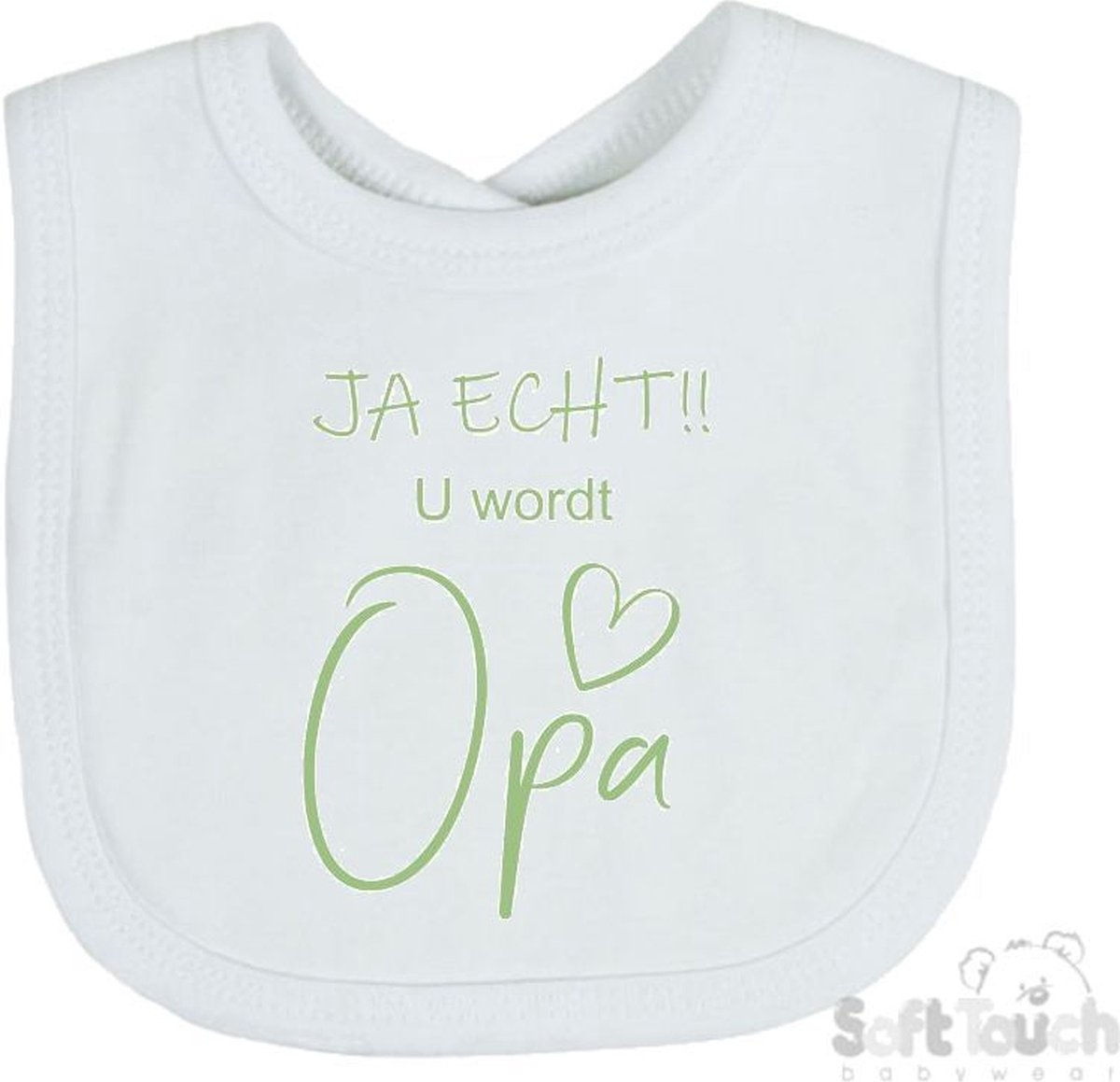 Goedkoopste Soft Touch Slabber Slabbetje Slab JA ECHT!! U wordt Opa Unisex Katoen Wit/sage green (saliegroen) Maat 33x22 Cm