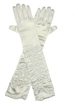 Gala Handschoenen - Wit Satijn - Met Plooitjes - One Size - Een Paar