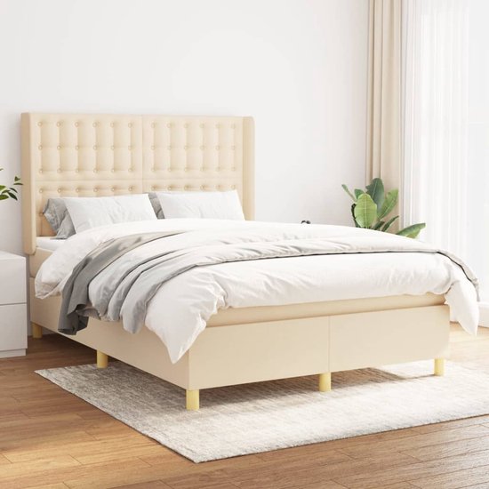 The Living Store Boxspringbed - Comfort - Bed - 193 x 147 cm - Crème - Pocketvering matras - Middelharde ondersteuning - Huidvriendelijk topmatras