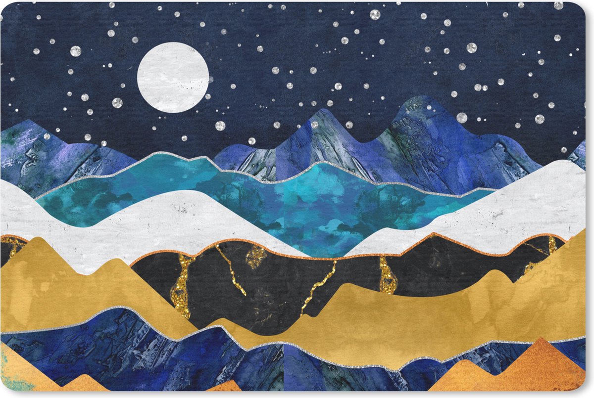 Muismat 27x18 cm - Mousepad Nacht - Goud - Marmer print - Abstract - Landschap - Berg - Muismatten