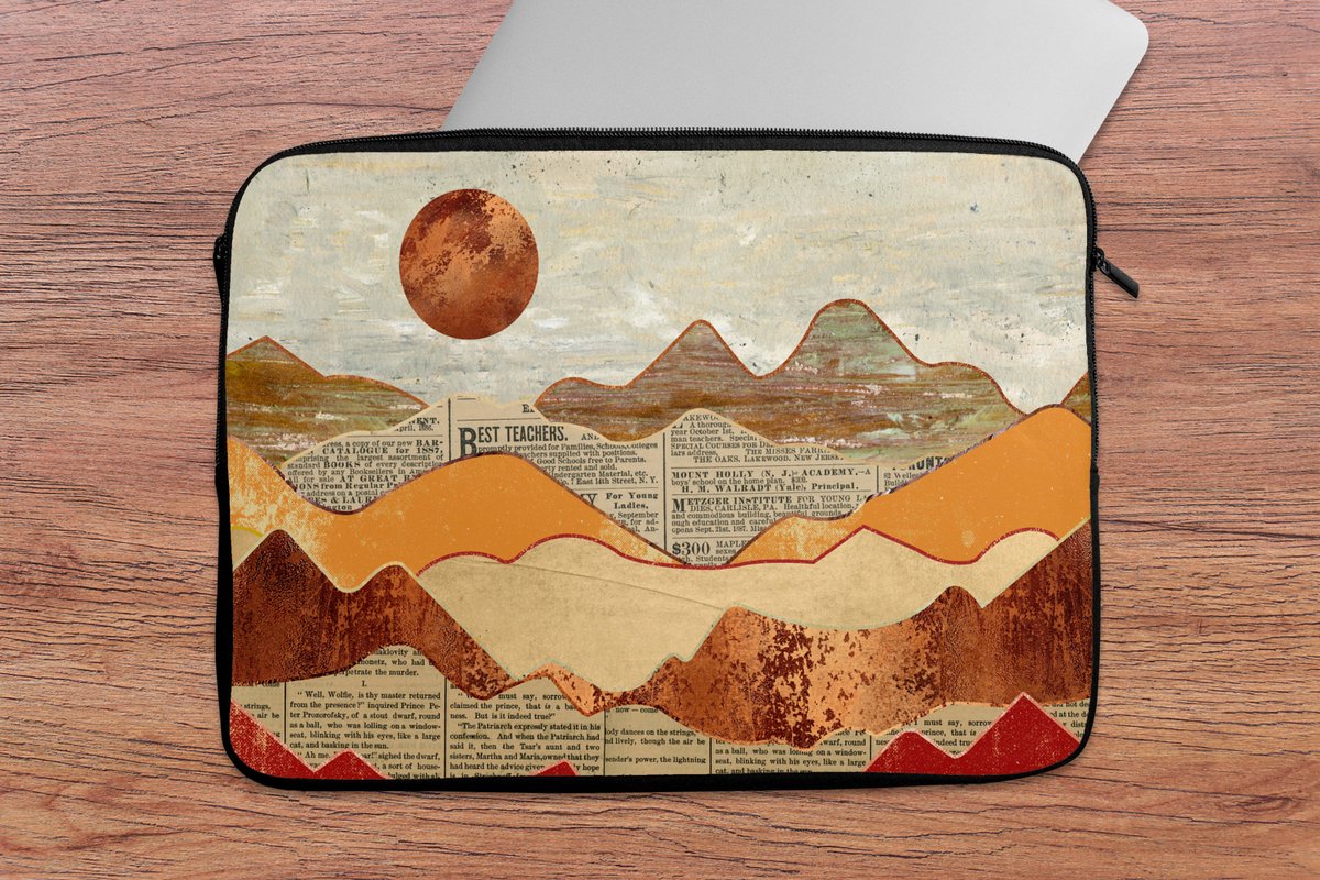 Laptophoes 13 inch - Vintage - Krant - Brons - Abstract - Landschap - Kleuren - Laptop sleeve - Binnenmaat 32x22,5 cm