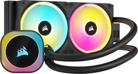 CORSAIR iCUE LINK H100i RGB - Vloeistof-koelsysteem - afmeting radiator: 240 mm - voor Intel LGA 1700, 1200, 115x, 2066, 2011-3, 2011 - AMD AM5, AM4 - 2x QX120 RGB fans - 1x iCUE LINK System Hub - aluminium, koper - zwart