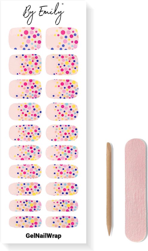 By Emily® Gel Nagel Wraps 'Confetti Carnival' - Gellak Stickers - SpringNails- Lente - UV Lamp Gelnagels - Langhoudende Nagelstickers - Nail Art Folie - 20 Stickers - UV LED Lamp Vereist