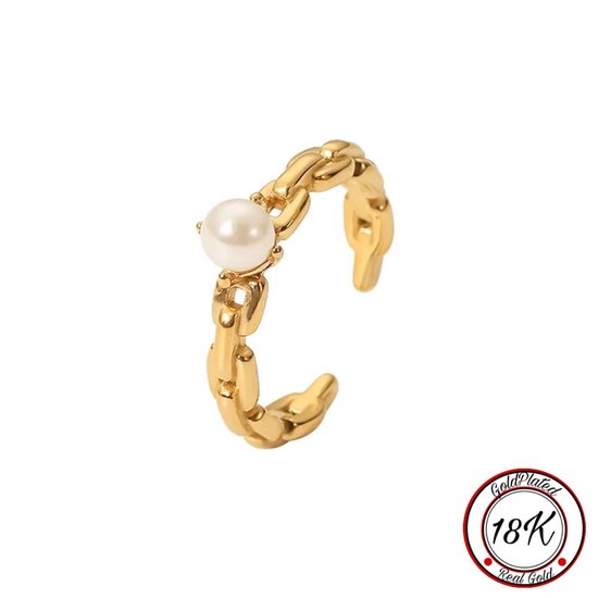 Soraro Parel Ring | 18K Goldplated | Goudkleurig | Verstelbare Ring | Vrouwen Ringen | Dames Sieraden | Vrouwen Sieraden | Meest Verkochte Sieraden | Cadeau Voor Haar