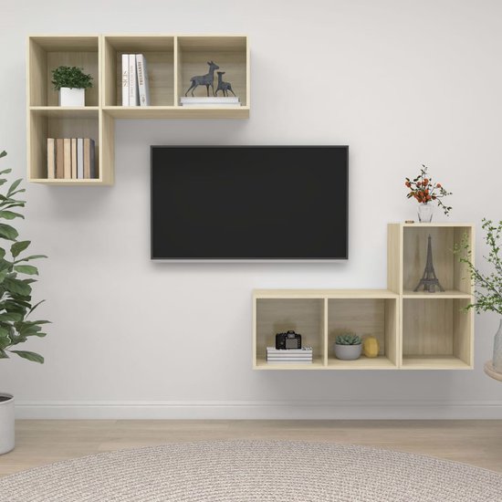 The Living Store Ensemble de meubles muraux TV - Meuble TV - 37 x 37 x 72 cm - Chêne Sonoma - Assemblage requis