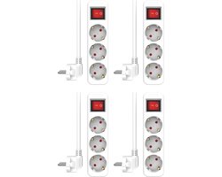 4-Pack ELRO ES103S-W Stekkerdoos 3-voudig met schakelaar en 1,5m snoer | Hoge veiligheid | Kinderbeveiliging | Geaarde stekker | Brandveilig | TÜV getest | Wit