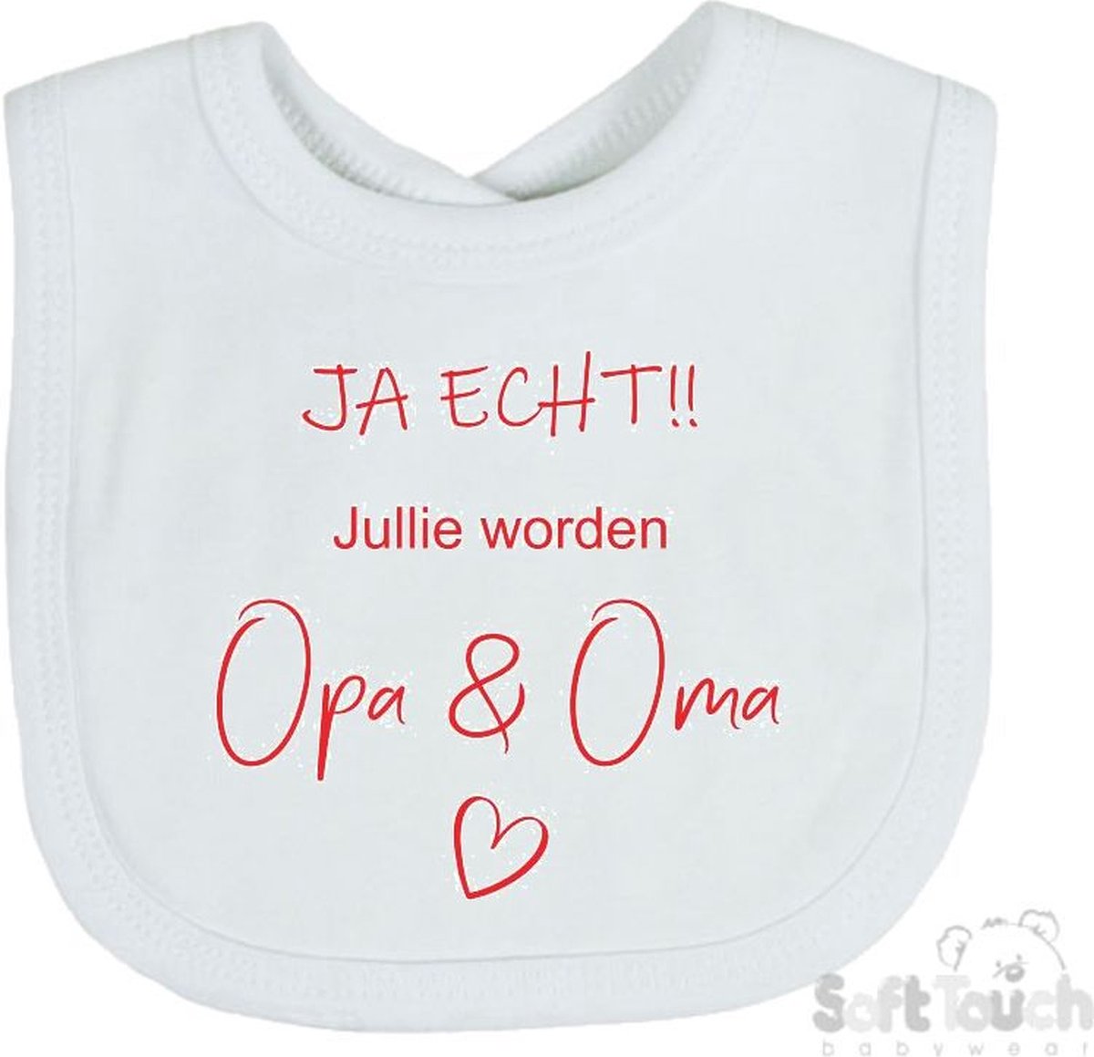 Goedkoopste Soft Touch Slabber Slabbetje Slab JA ECHT!! Jullie worden Opa & Oma Unisex Katoen Wit/rood Maat 33x22 Cm