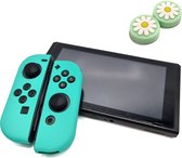 Gadgetpoint | Beschermhoesjes + Thumbgrips | Performance Antislip Skin | Softcover Grip Case | Accessoires geschikt voor Nintendo Switch Joy-Con Controllers | Cobalt Groen + Bloem Groen