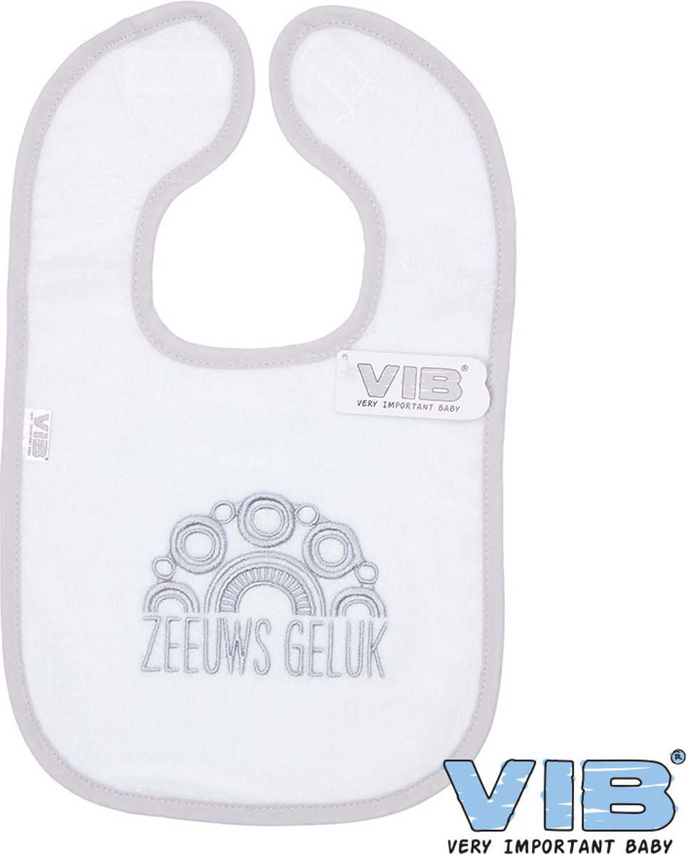 Goedkoopste VIB® - Slabbetje Luxe velours - Zeeuws geluk (Wit-Grijs) - Babykleertjes - Slabbetjes - zwangerschap aankondiging - baby aankondiging