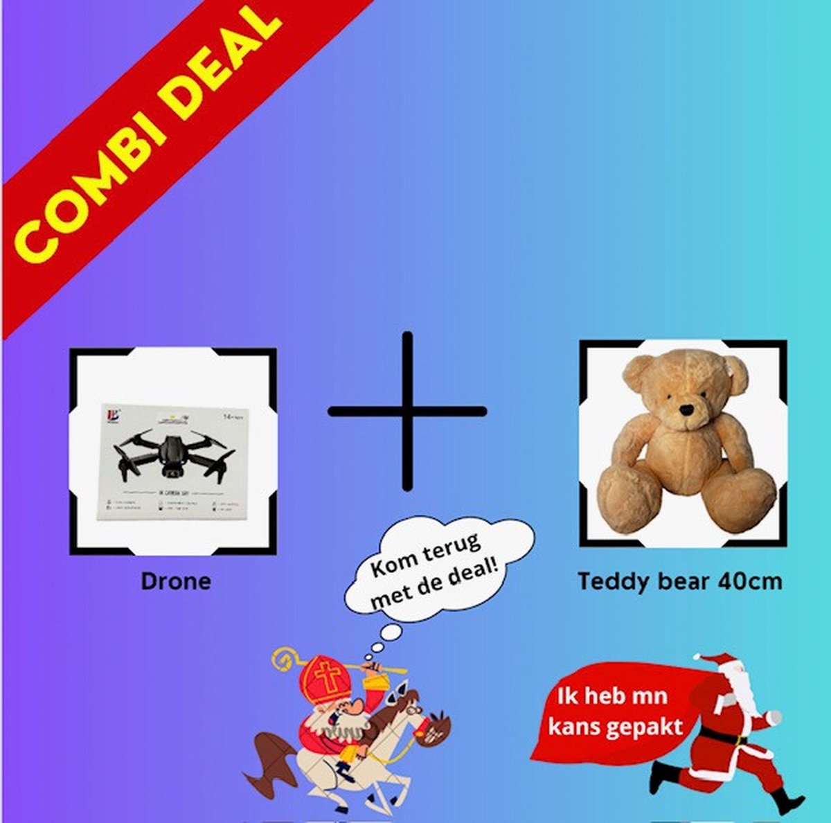 Kerst/sinterklaasdeal | ALLEEN VANDAAG! | Bestuurbare drone en Beige teddy bear 35CM
