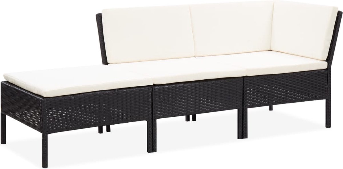 Zwarte poly rattan loungeset met kussens - Tuinmeubilair - The Living Store.