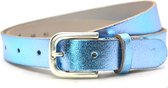 Dames riem metallic - Metallic blauwe riem - damesriem 100% leder - Riemmaat 95 - Totale lengte 110 cm