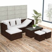 The Living Store-4-delige-Loungeset-met-kussens-poly-rattan-bruin - Tuinset