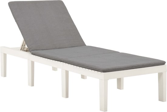 The Living Store Tuinbed - Kunststof - 195x65x32 cm - Verstelbare Rugleuning - Wit - Antraciet