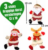Allernieuwste.nl® 3 STUKS Grappige Kerstversiering Kerstboom Versiering - Kerstman Sneeuwpop Eland - Kerst - Groot 18 x 13 cm Kleur