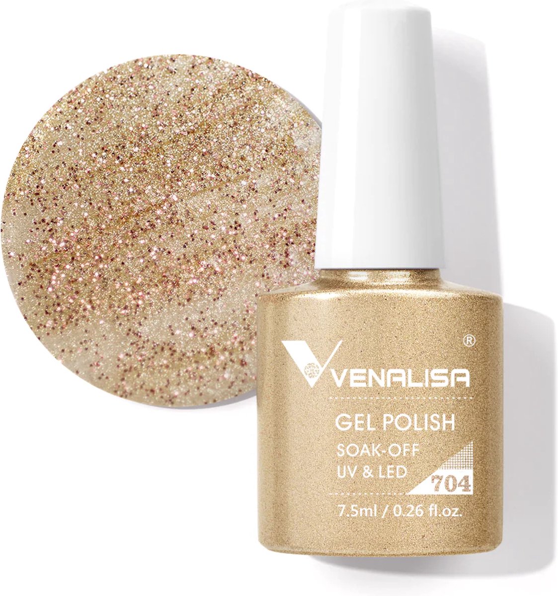 Venalisa Gellak Gold Sparkle - 7.5 ml - Gouden Gellak - Gellak Glitter - Gellak Goud - Glitter Gellak - Gellac Goud - Gellak Goud Glitter - Gellak Gold - Gellak Kleuren - Venalisa Gellak - Gellak Nagellak