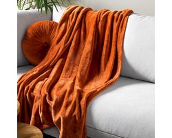 Dutch Decor - HARVEY - Plaid 150x200 cm - superzachte deken van fleece - Potters Clay - oranje terra