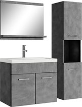 Set de meubles de salle de bain Badplaats Montréal 60 cm x 35 cm - Grijs - Meuble de salle de bain avec miroir et armoire latérale