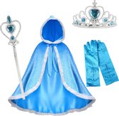 Prinsessenjurk meisje Mantel - Prinses - Frozen - Kroon - Toverstaf - Carnavalskleding kinderen - Blauw
