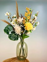 Zijden bloemen boeket “Sweet friend” | 80 cm | Inclusief vaas | Prachtige gedetailleerde bloemen | Jarenlang mooi
