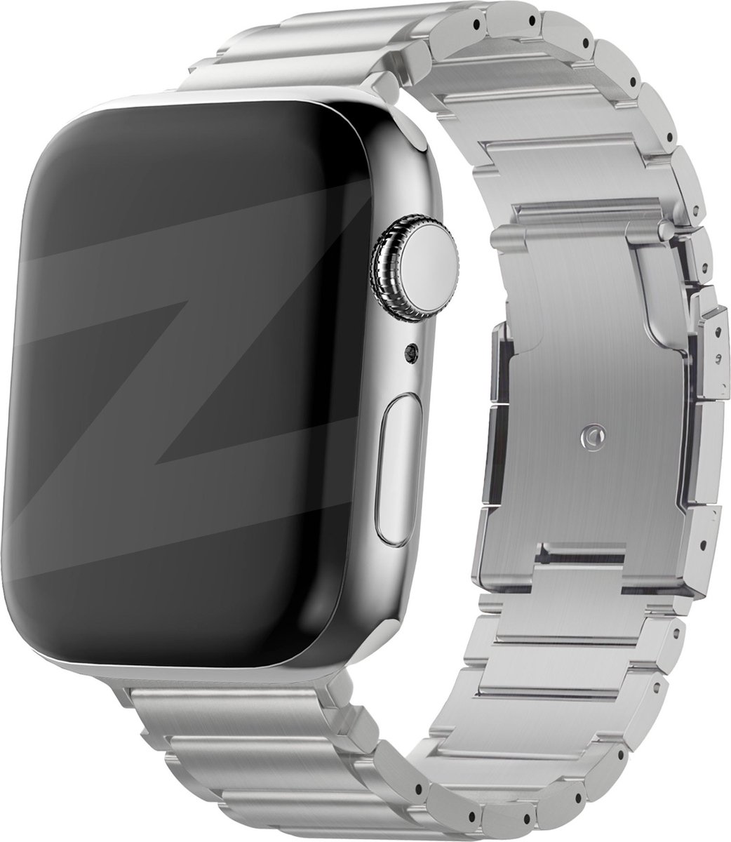 Bandz titanium schakel band geschikt voor Apple Watch 1/2/3/ 4/5/6/8/9/SE/Ultra (2/3) - maat: 44mm / 45mm / 46mm / 49mm - Hoogwaardig titanium materiaal - Gemakkelijk in te korten met de meegeleverde toolkit - zilver titanium Apple Watch bandje